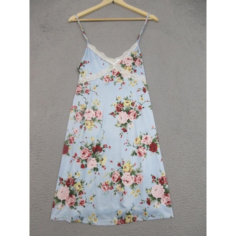 Lollo Vita Floral Slip Dress Nightgown Womens S Blue Lace Trim Cottagecore Soft